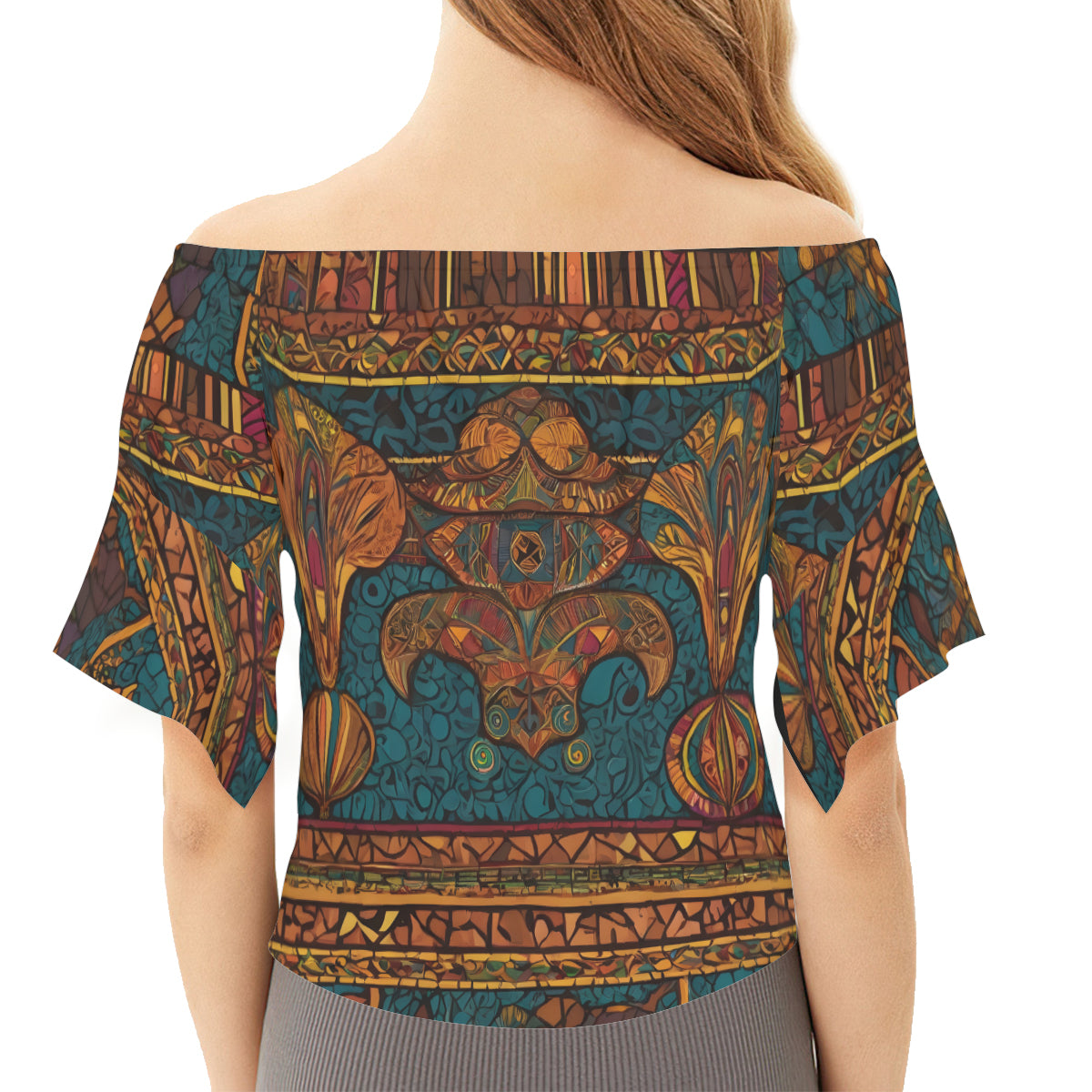 African Design Women's One-shoulder Tie Short Sleeves T-shirt | Polyester