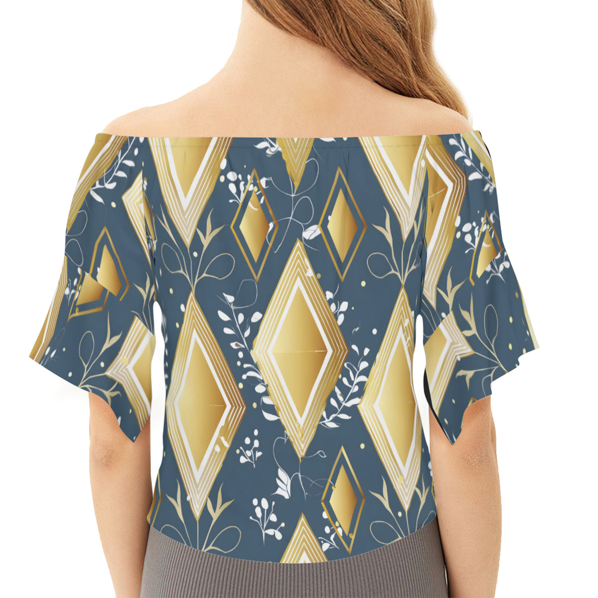Abstract Gold Women's One-shoulder Tie Short Sleeves T-shirt