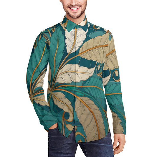 Tropical Leaf Long Sleeves Men's Shirt