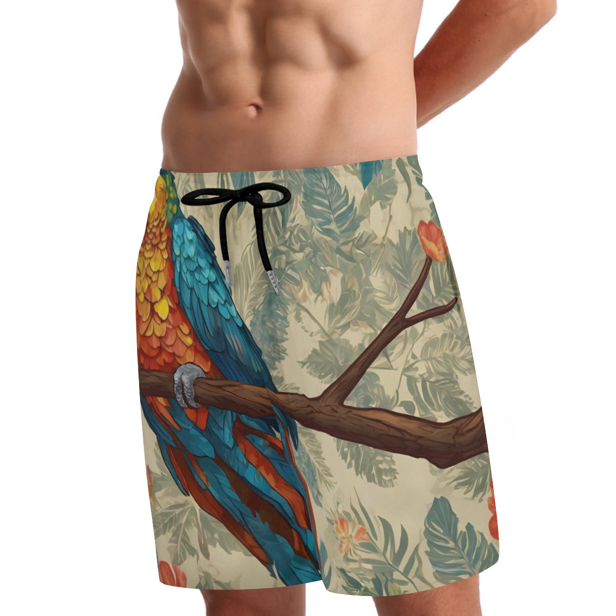 Parrot Design Men's Casual Shorts Double-Layer Sports Beach Shorts | Polyester