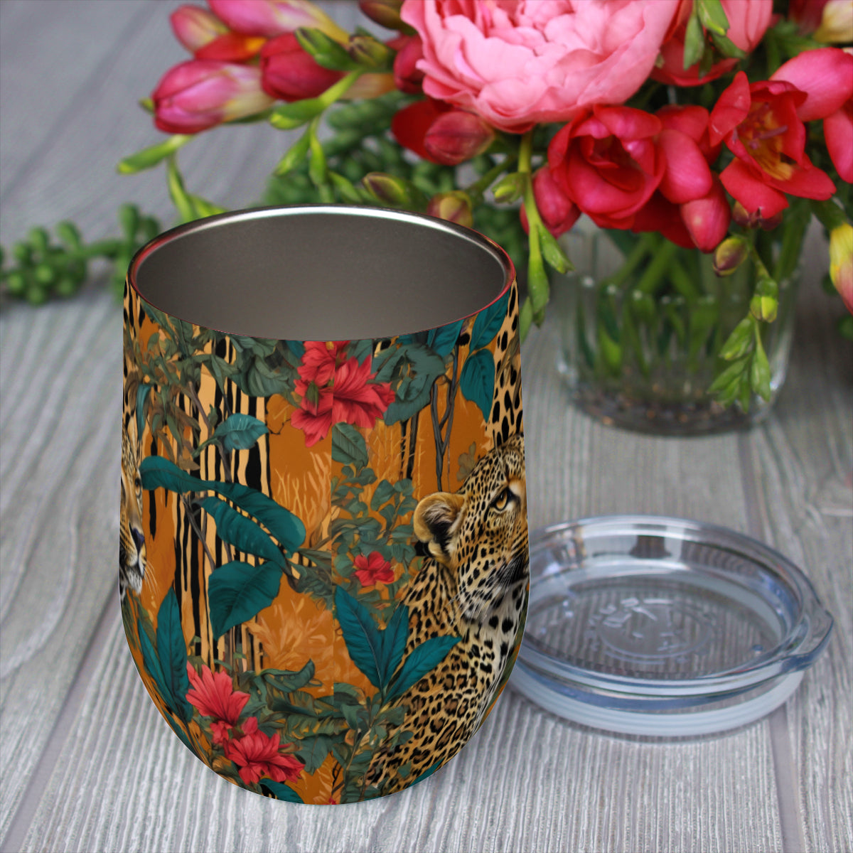 Warrior Leopard Stemless Wine Tumbler（350ml/12oz）| Stainless steel 304