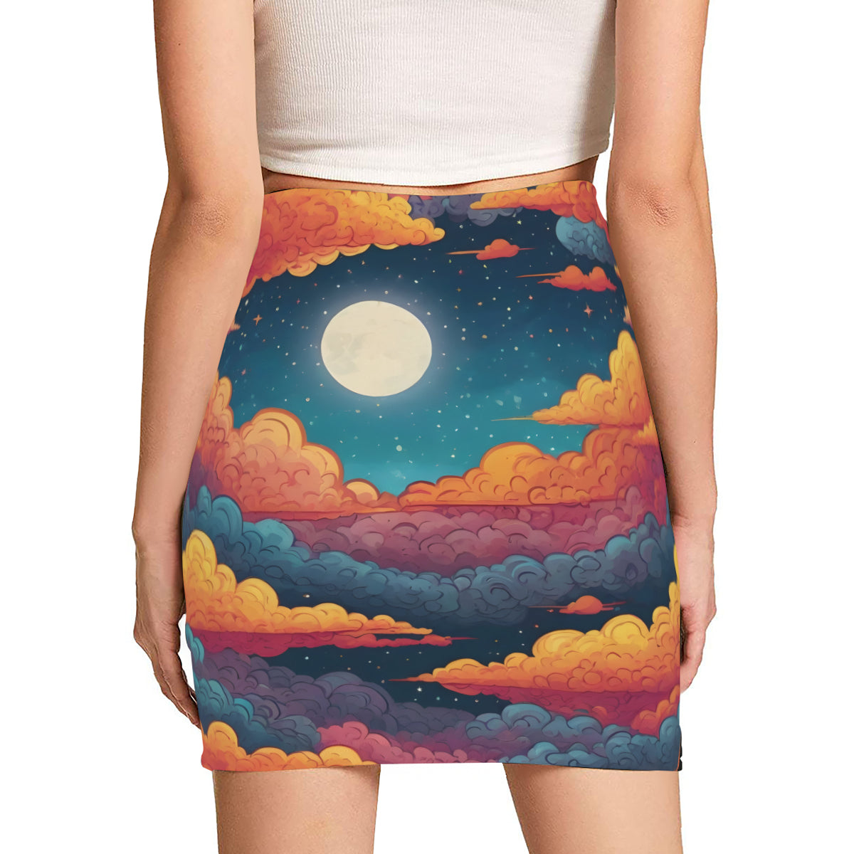 Sky Beauty Abstract Wrap Hip Skirt｜Polyester