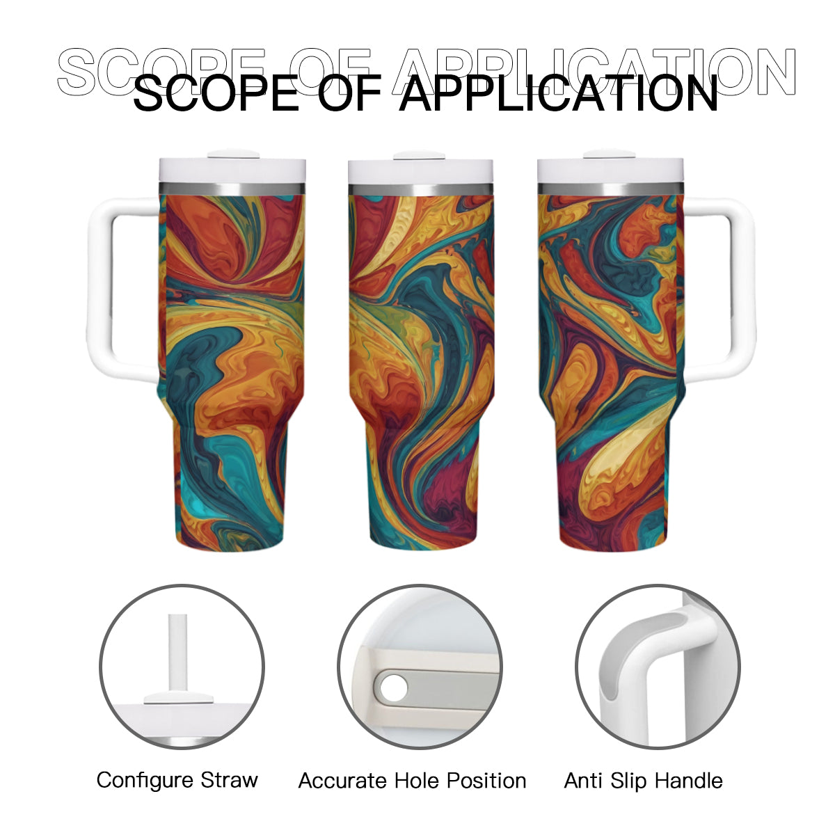 Colorful Design Large Capacity Tumbler with Handle(1100ml/40oz) | Stainless Steel 304