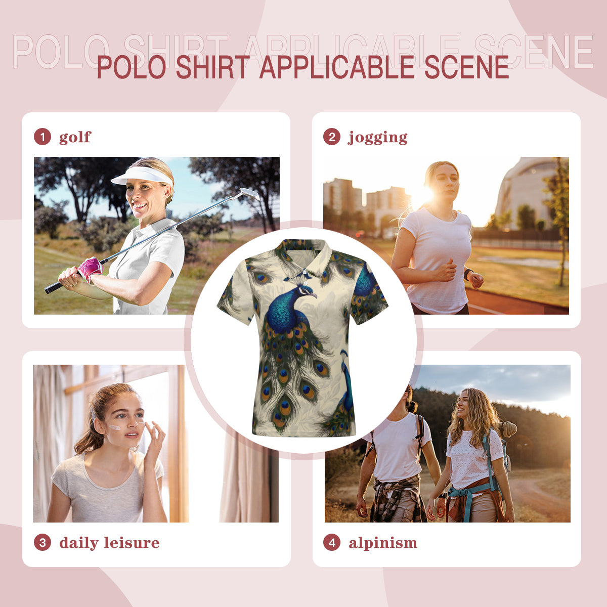 Peacock Design Women's Short-Sleeved Polo Shirt