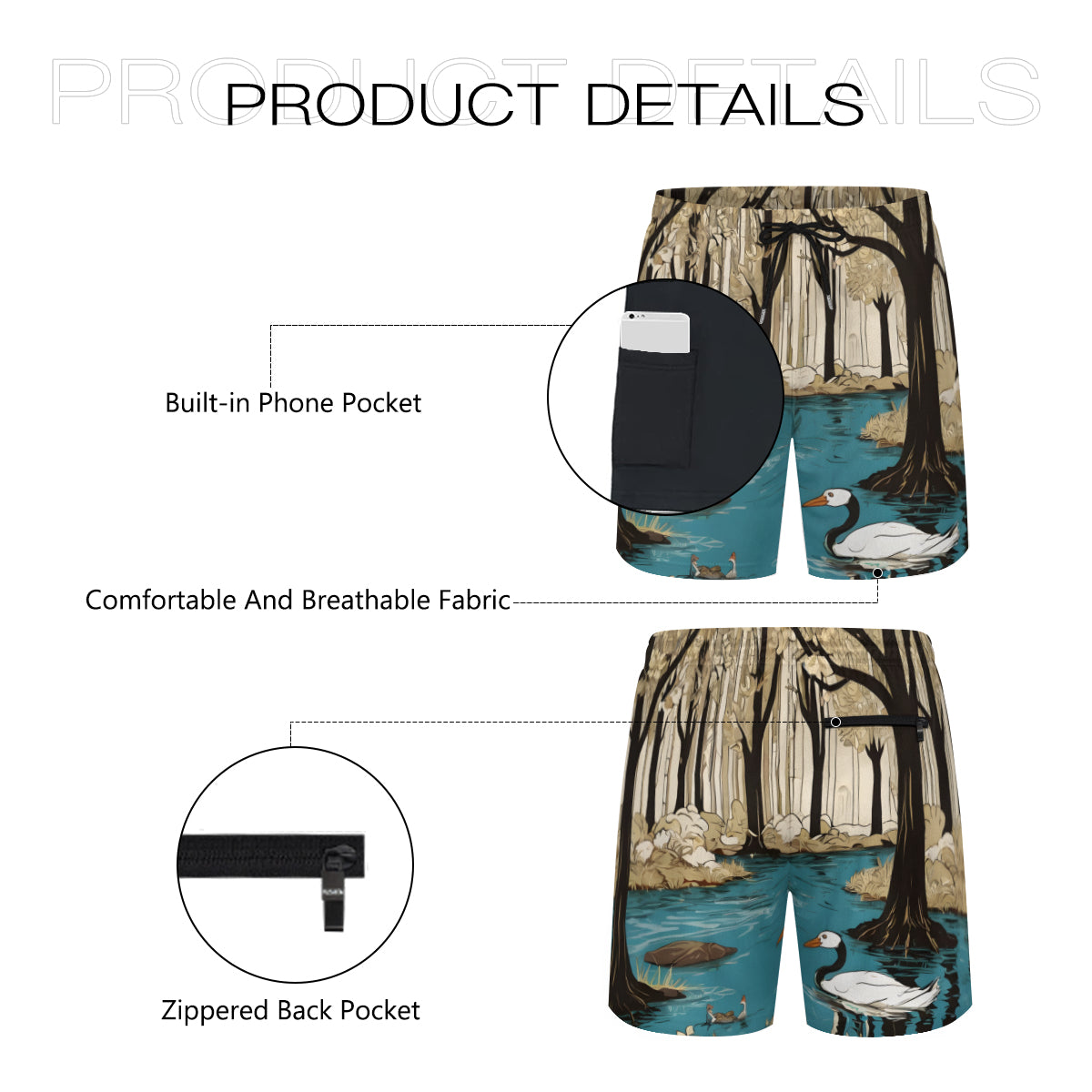 Landscape Wonder Men's Casual Shorts Double-Layer Sports Beach Shorts (Multi-Faceted Design) | Polyester