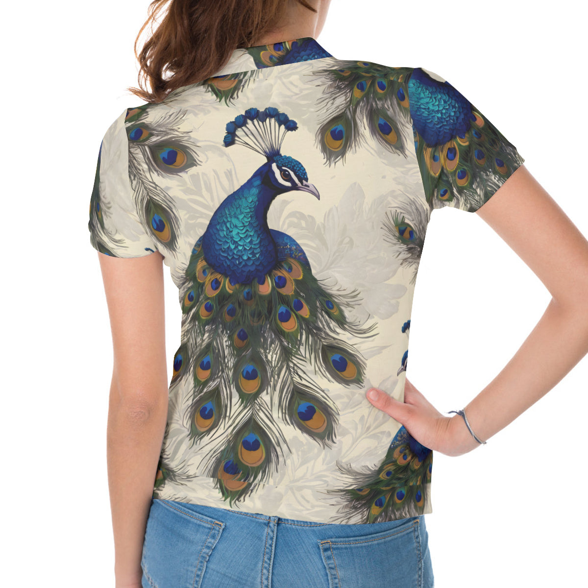 Peacock Design Women's Short-Sleeved Polo Shirt