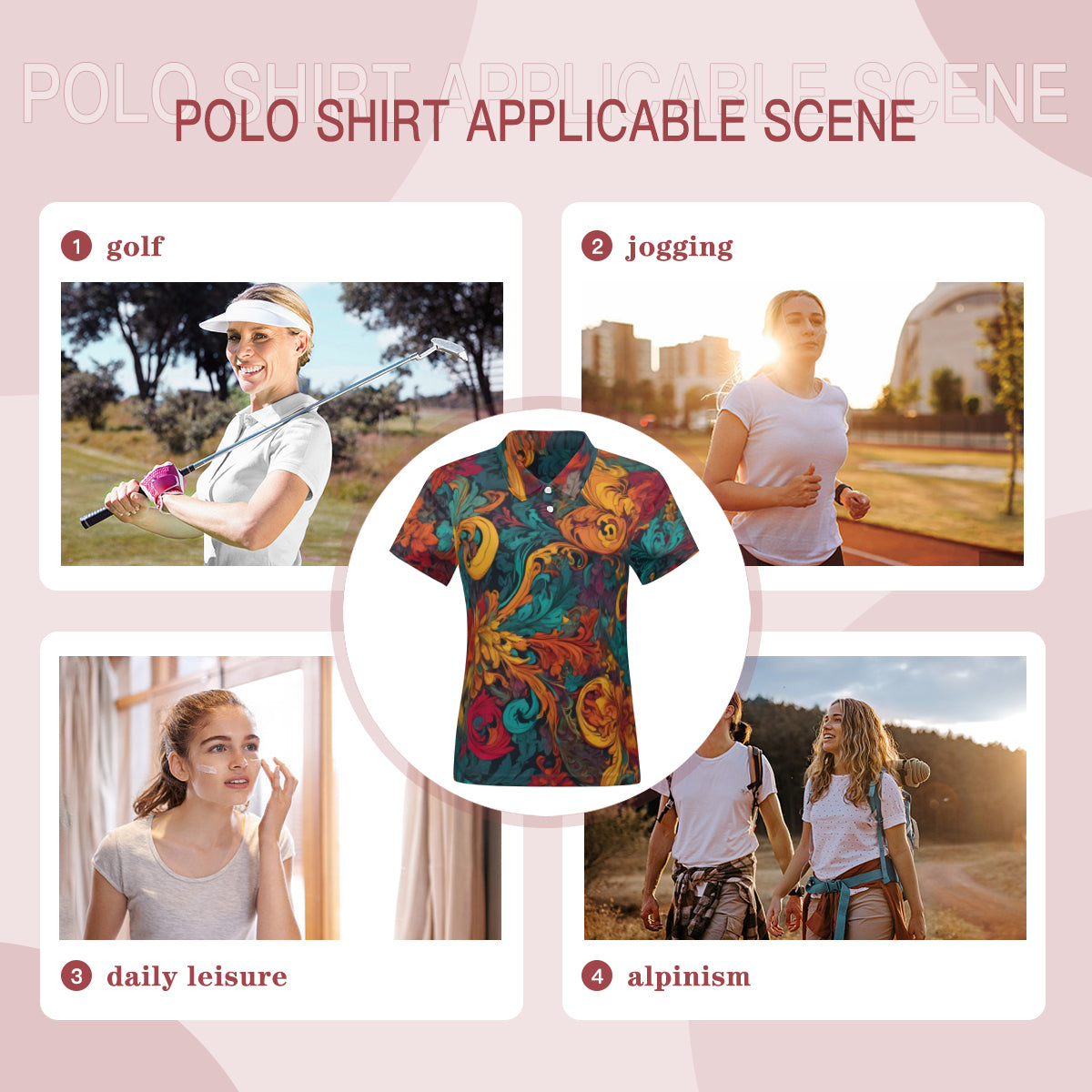 Awesome Flower Design All-Over Print Women's Short-Sleeved Polo Shirt｜Polyester