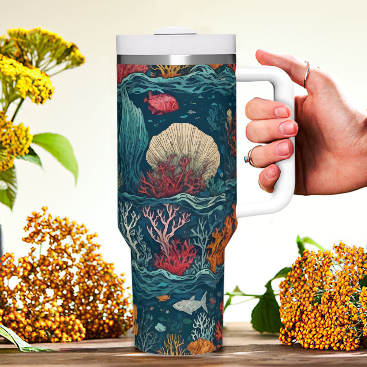 Under Sea Beauty Large Capacity Tumbler with Handle(1100ml/40oz) | Stainless Steel 304