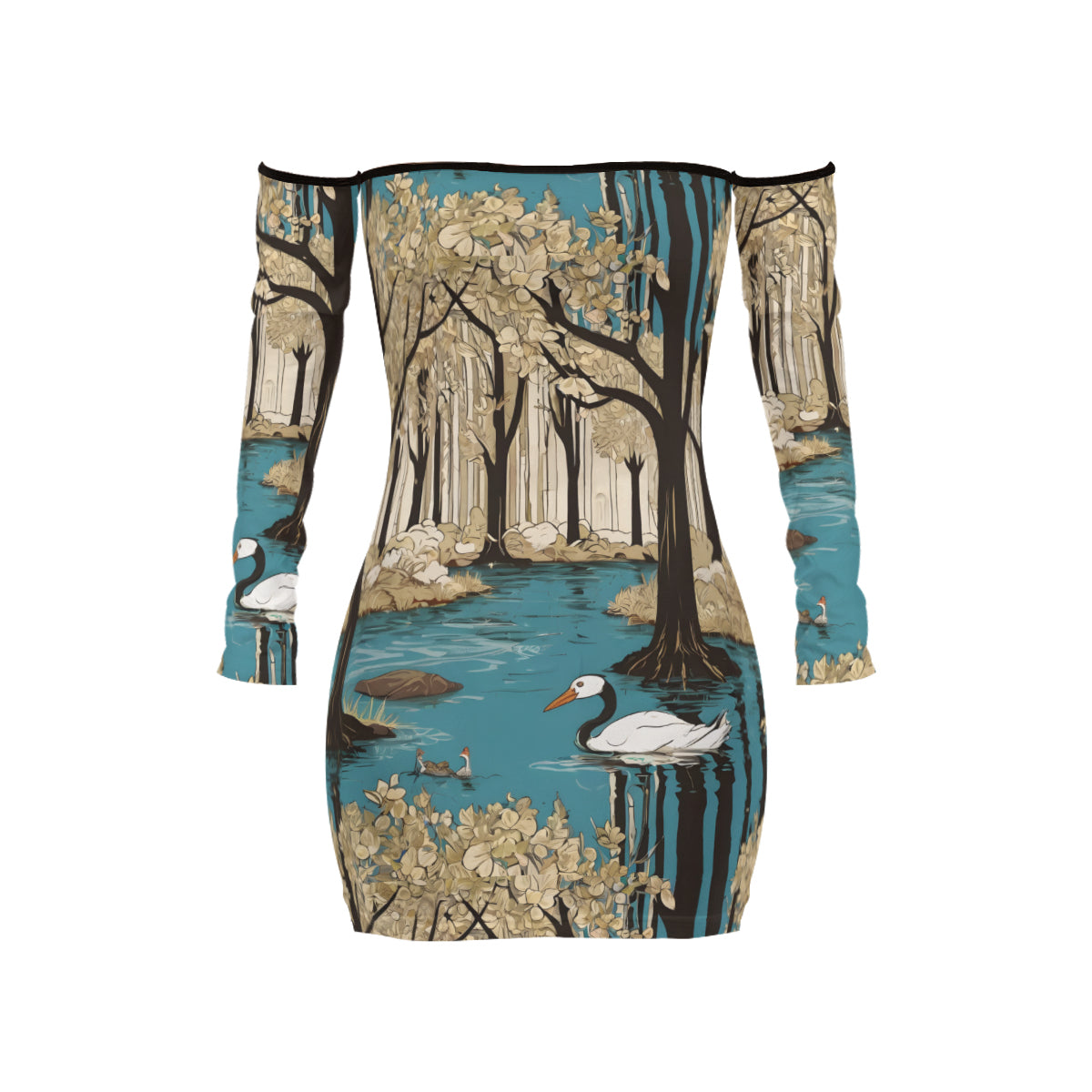 Landscape Wonder Women's Off-shoulder Back Lace-up Dress | Polyester