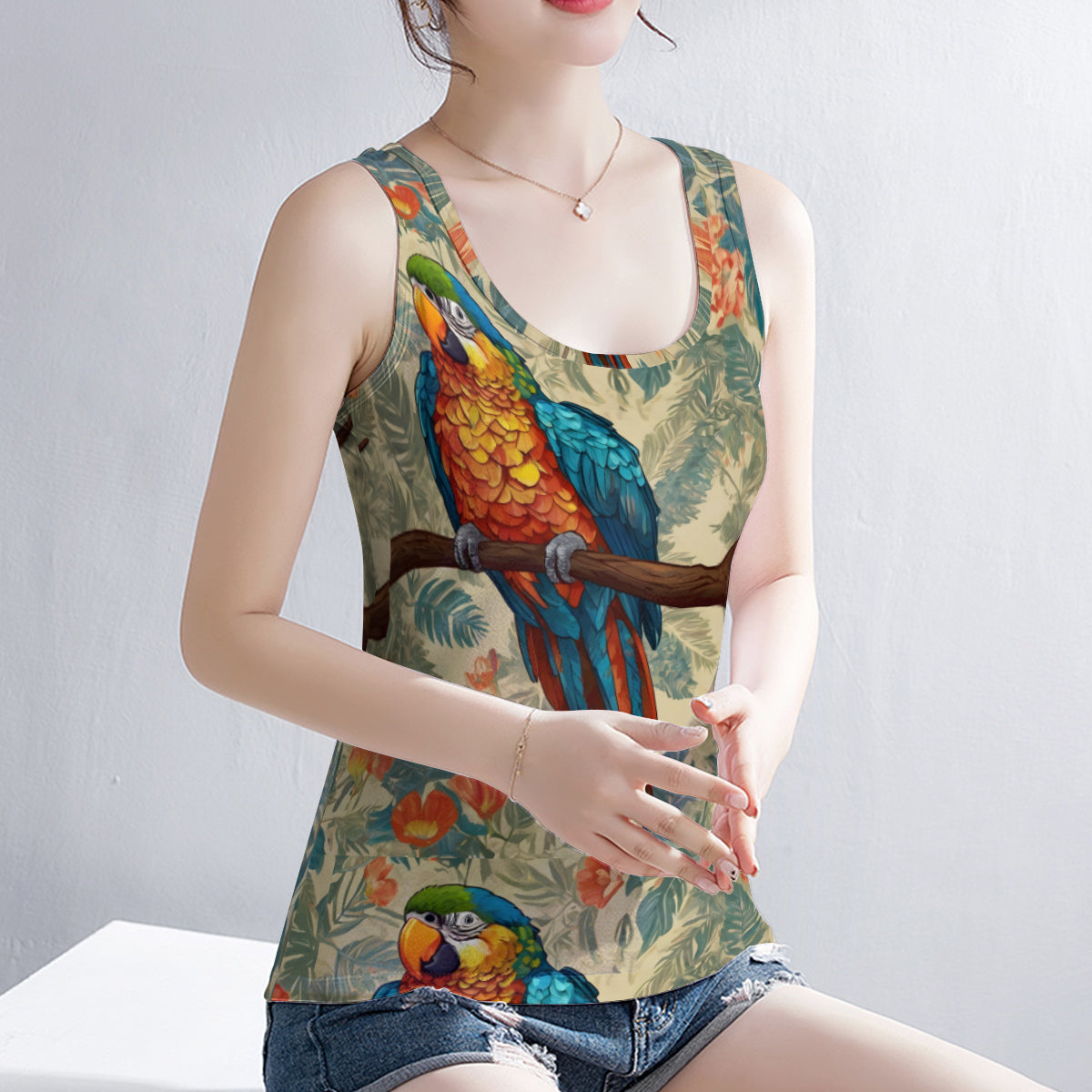 Parrot Design Women's Casual Vest｜Polyester