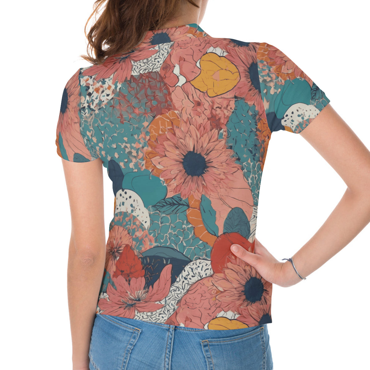 Awesome Floral Women's Short-Sleeved Polo Shirt