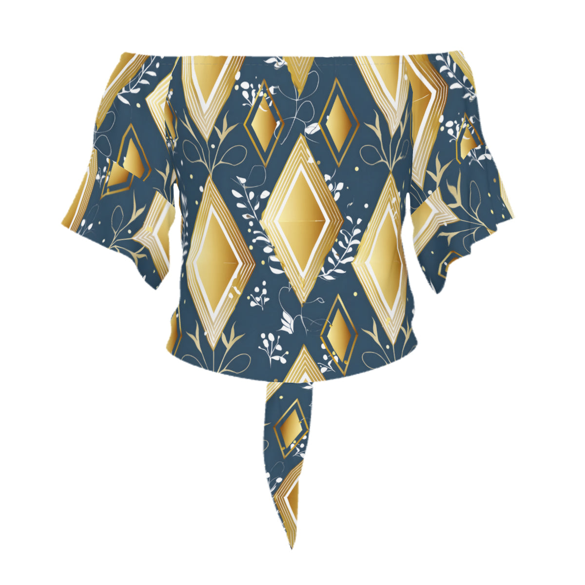 Abstract Gold Women's One-shoulder Tie Short Sleeves T-shirt