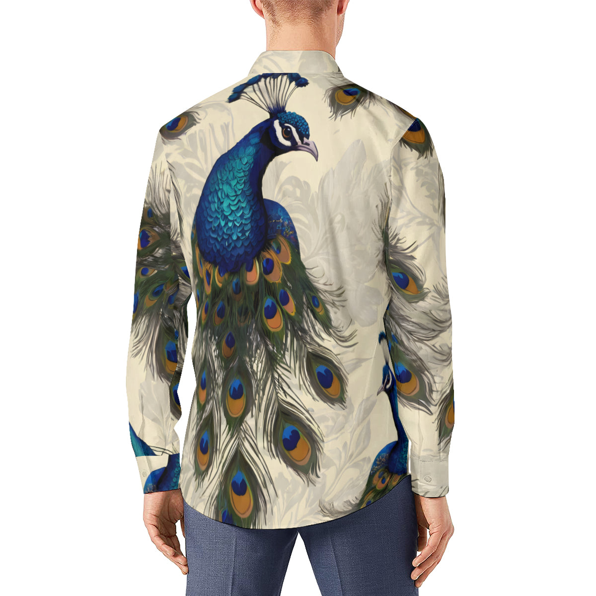 Peacock Design Men's Classic Long-Sleeved Shirt | Polyester