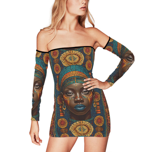 African Image Women's Off-shoulder Back Lace-up Dress | Polyester
