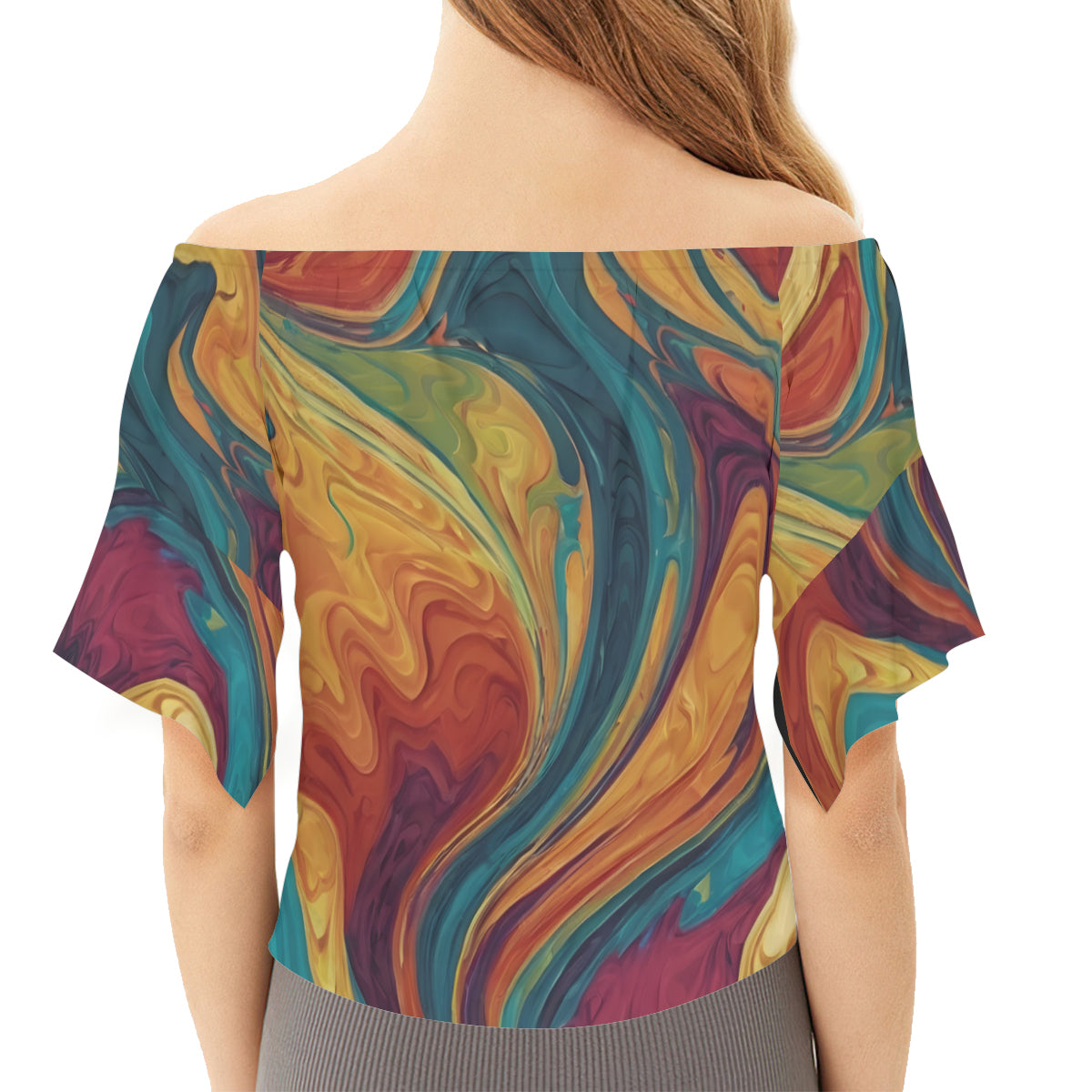 Colorful Design Women's One-shoulder Tie Short Sleeves T-shirt | Polyester