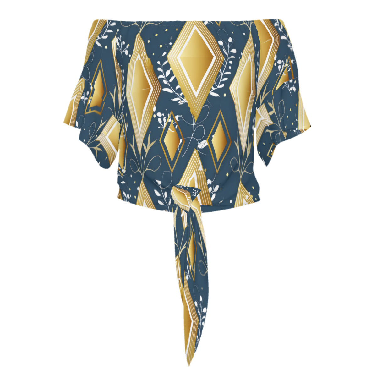 Abstract Gold Women's One-shoulder Tie Short Sleeves T-shirt