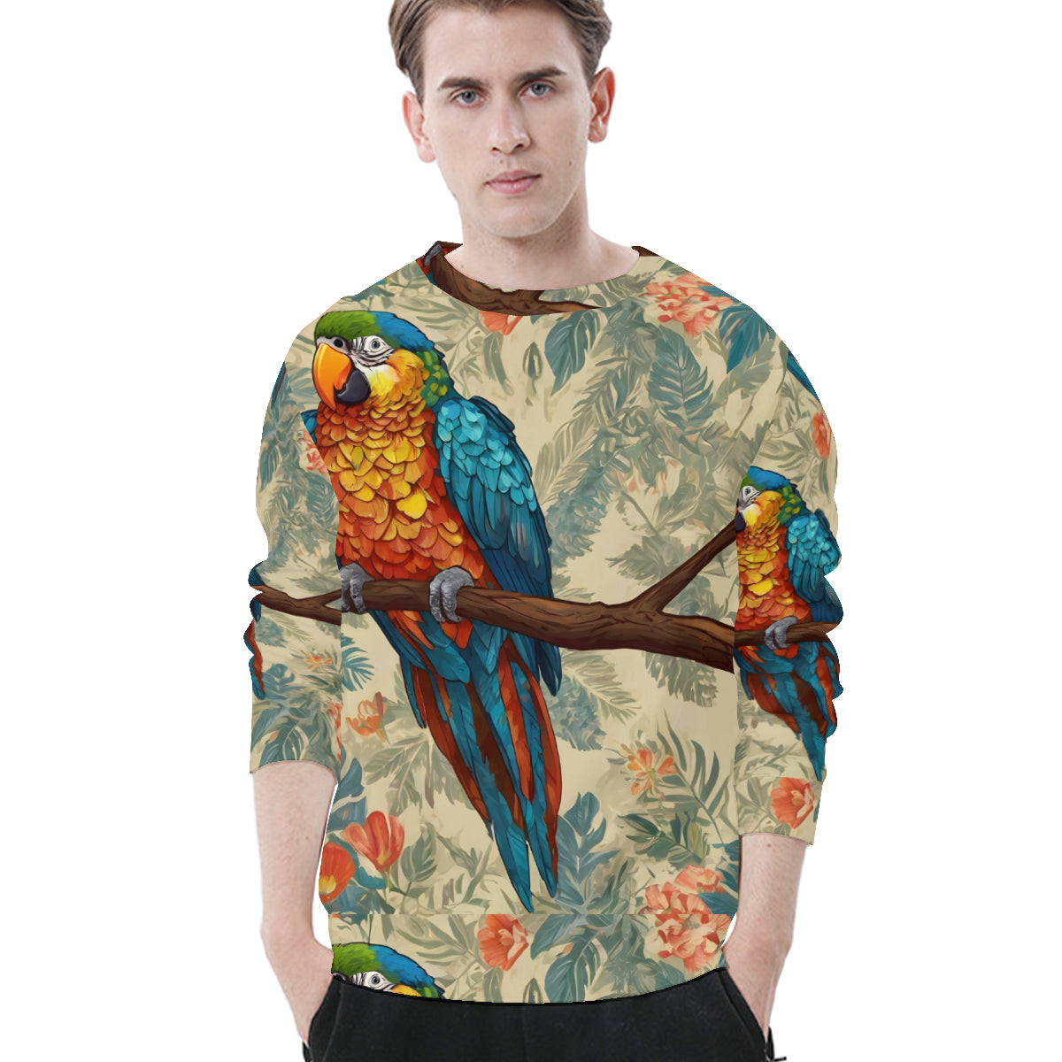 Parrot Design Men's O-Neck Size Long-Sleeved T-Shirt