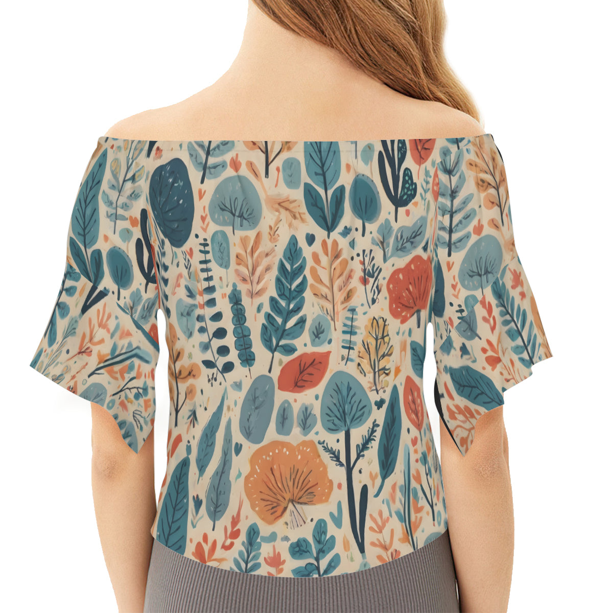 Abstract Floral Women's One-shoulder Tie Short Sleeves T-shirt | Polyester