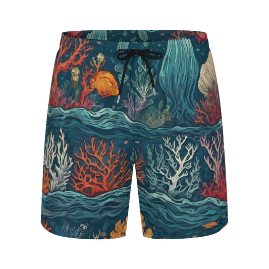 Under Sea BeautyAll-Over Print Men's Casual Shorts Double-Layer Sports Beach Shorts (Multi-Faceted Design) | Polyester