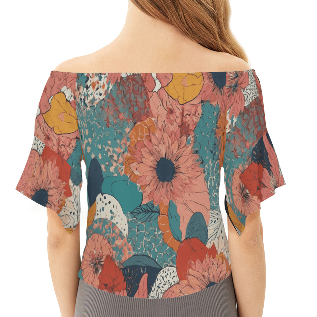 Awesome Floral Women's One-shoulder Tie Short Sleeves T-shirt | Polyester