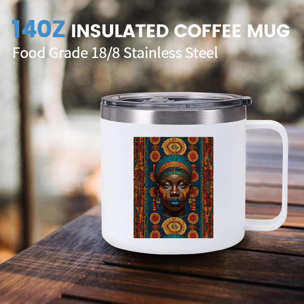 Melanin Image Reversible Patterned Insulated Tumbler Coffee Mug with Handle (410ml/14oz) | Stainless Steel 304