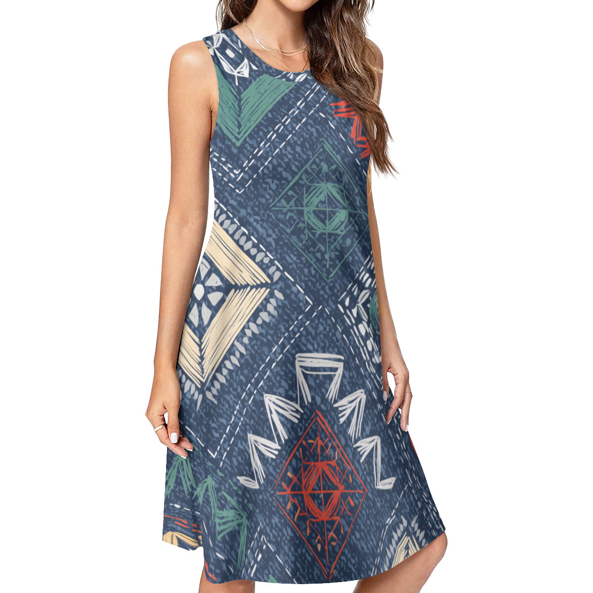 Denim Abstract Women's Casual Dress | Polyester