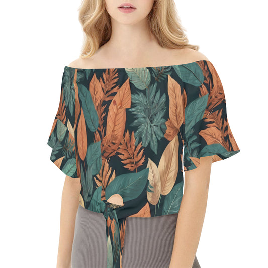 Colorful Leaves Women's One-shoulder Tie Short Sleeves T-shirt | Polyester