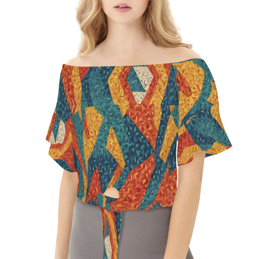 Abstract Pattern Women's One-shoulder Tie Short Sleeves T-shirt | Polyester