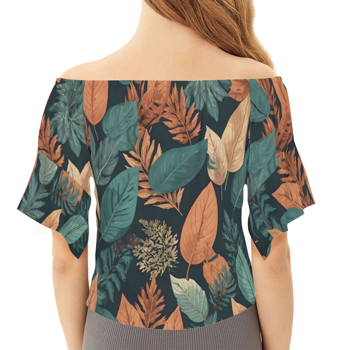 Colorful Leaves Women's One-shoulder Tie Short Sleeves T-shirt | Polyester