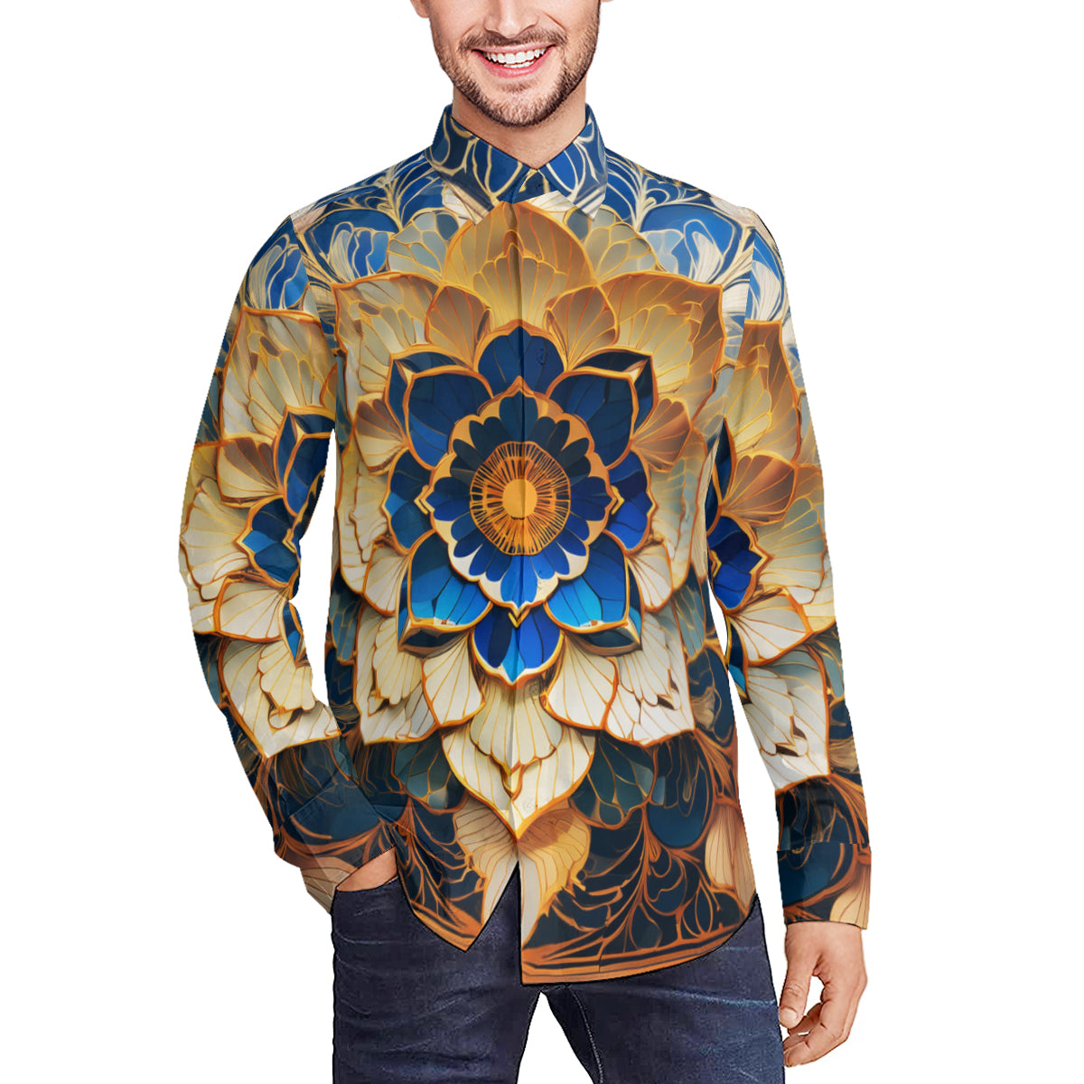 Elegant Floral Men's Classic Long-Sleeved Shirt