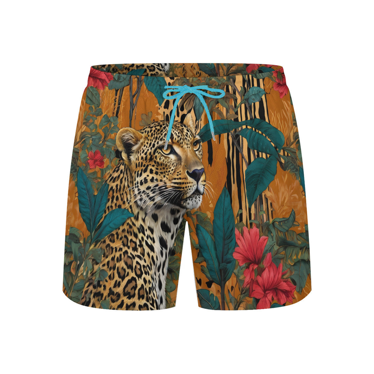 Warrior Leopard Men's Casual Shorts Double-Layer Sports Beach Pants (Short) | Polyester