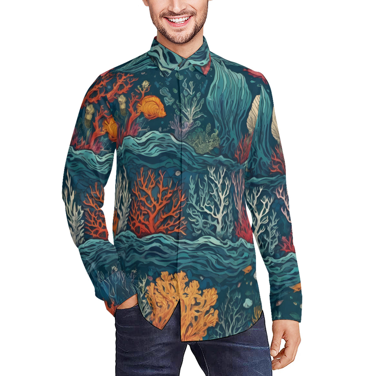 Under Sea Beauty Men's Classic Long-Sleeved Shirt | Polyester