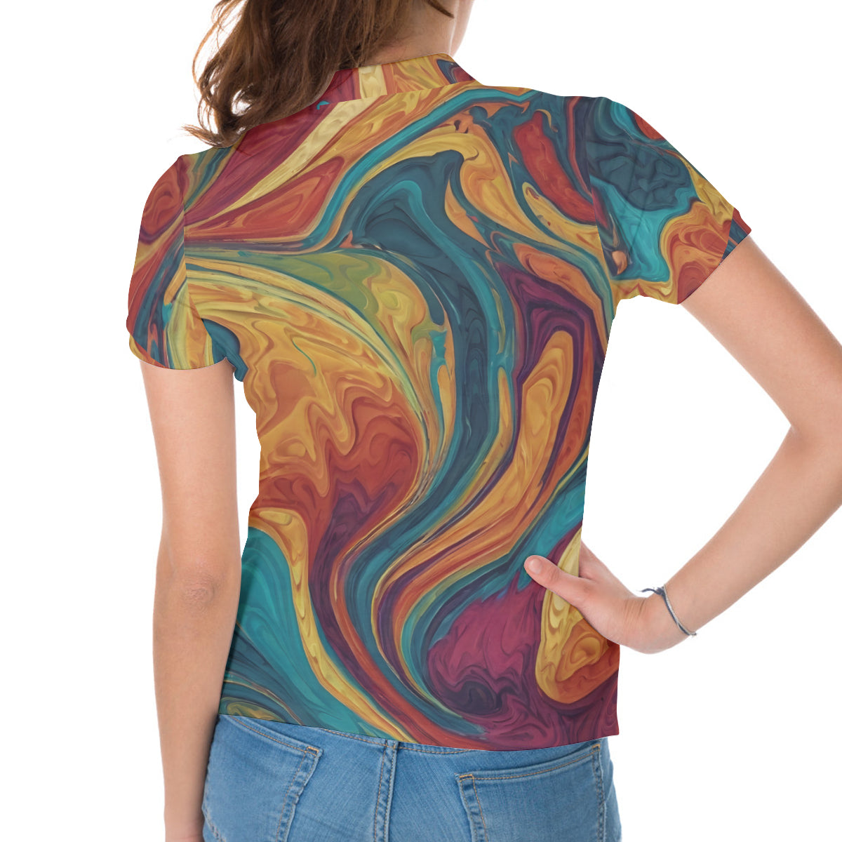 Colorful Design All-Over Print Women's Short-Sleeved Polo Shirt｜Polyester