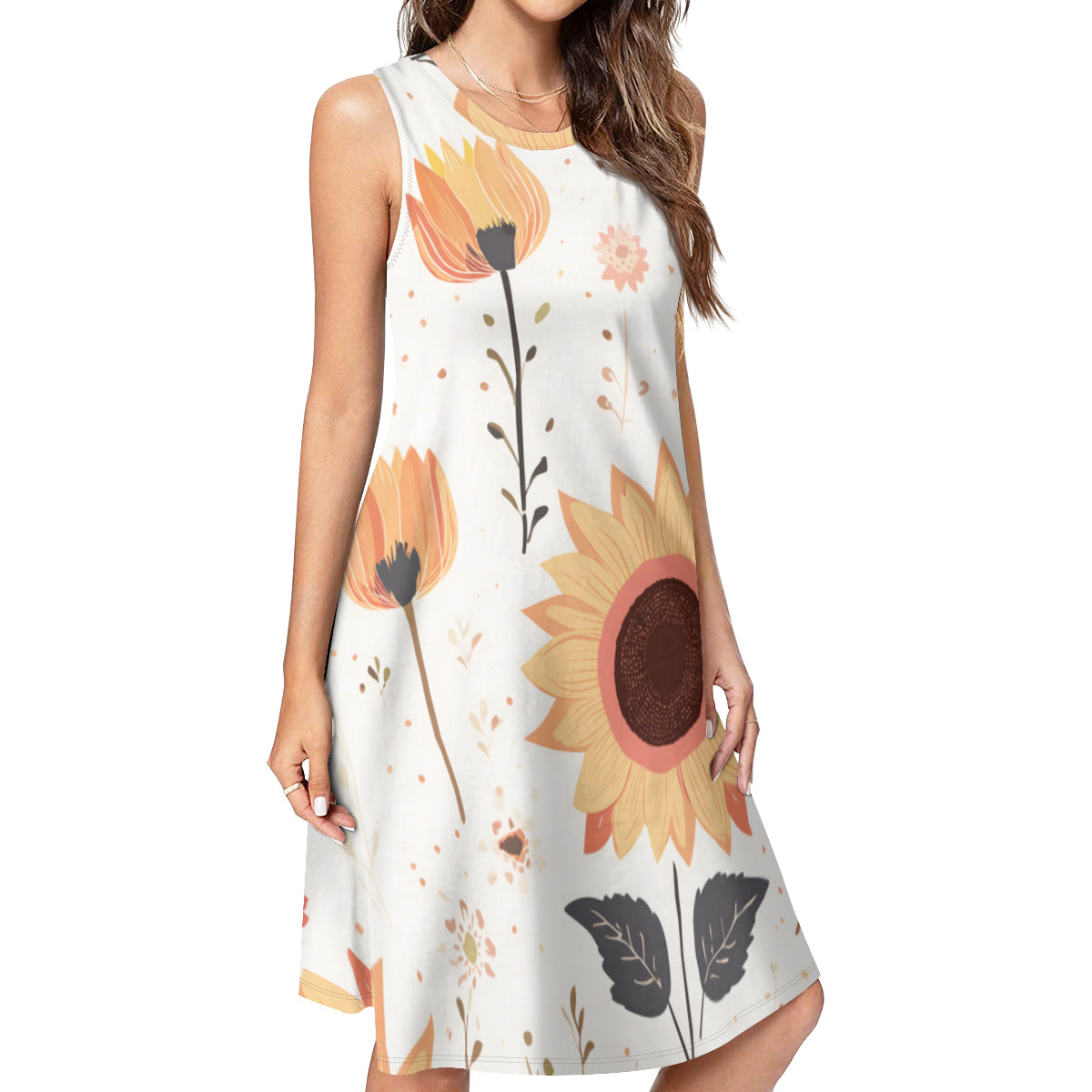 Yellow Floral Women's Casual Dress | Polyester