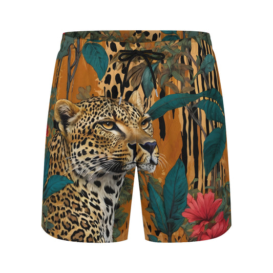 Warrior Leopard Men's Casual Shorts Double-Layer Sports Beach Shorts | Polyester