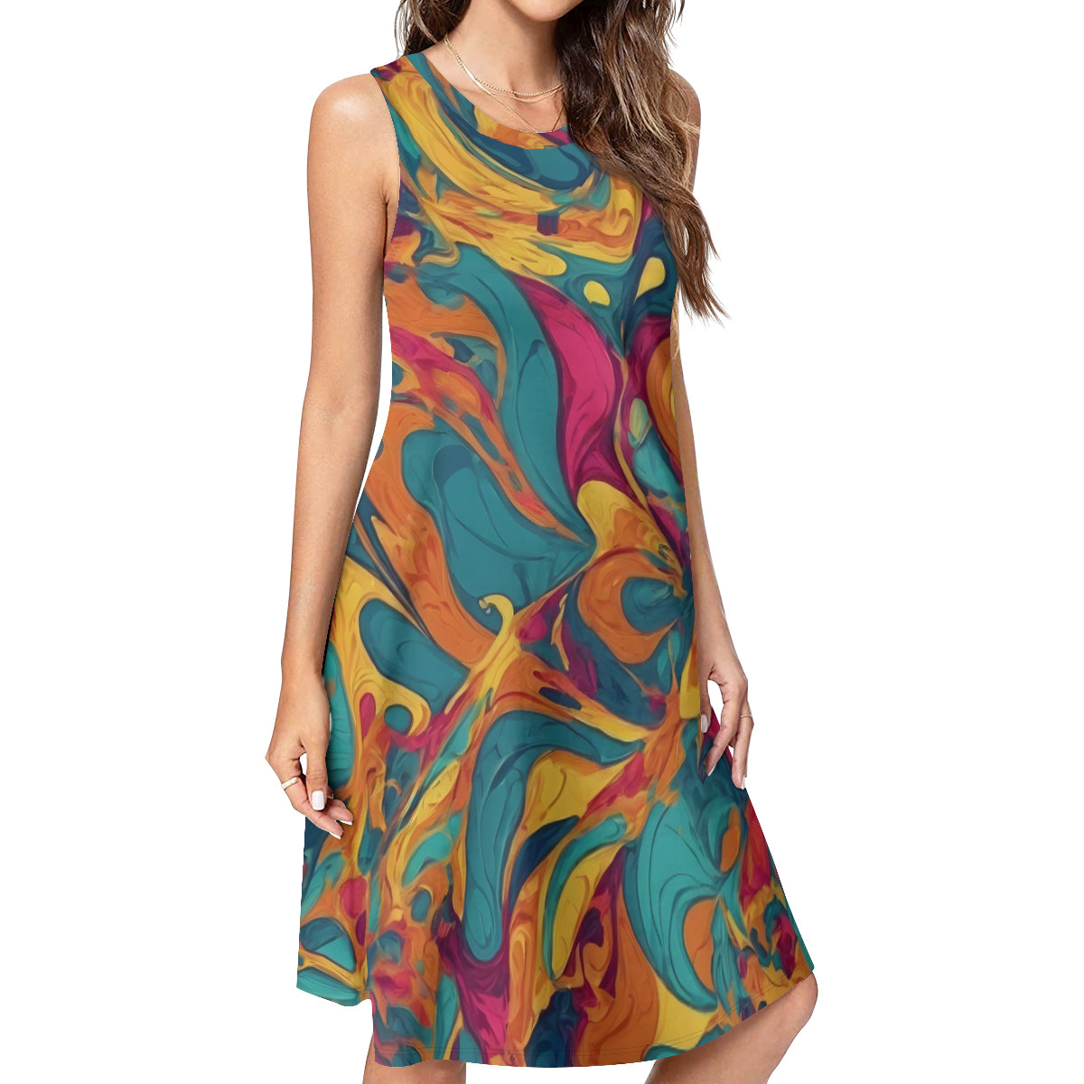 Colorful Pattern Women's Casual Dress | Polyester