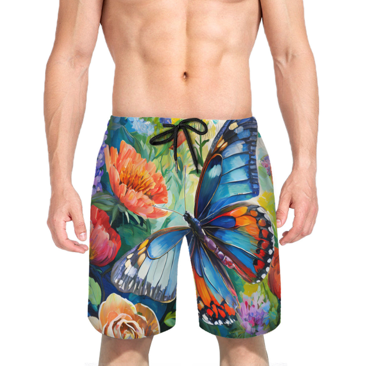 Abstract Floral Men's Beach Shorts (Not Mesh Lined) | Polyester