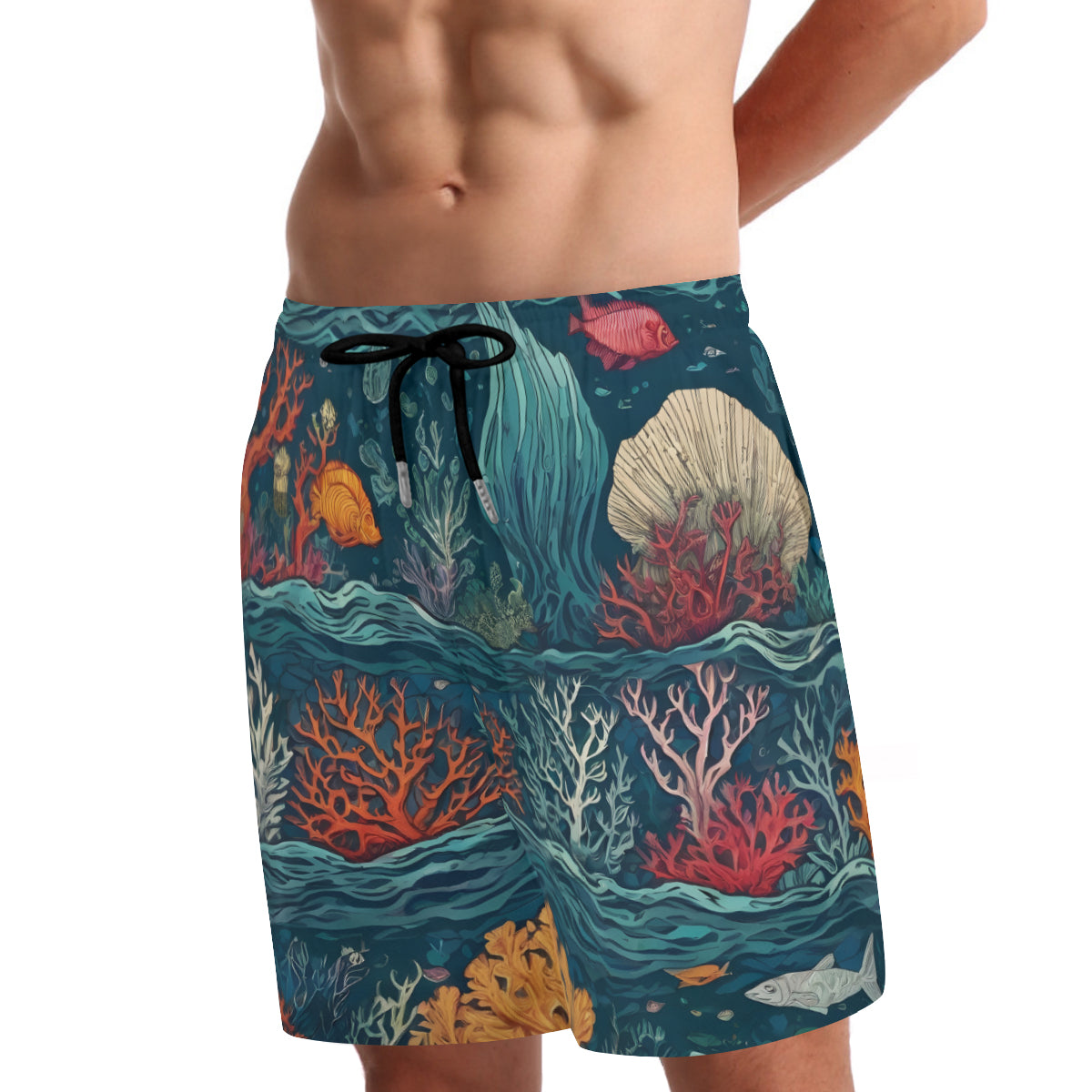 Under Sea Beauty All-Over Print Men's Casual Shorts Double-Layer Sports Beach Shorts | Polyester