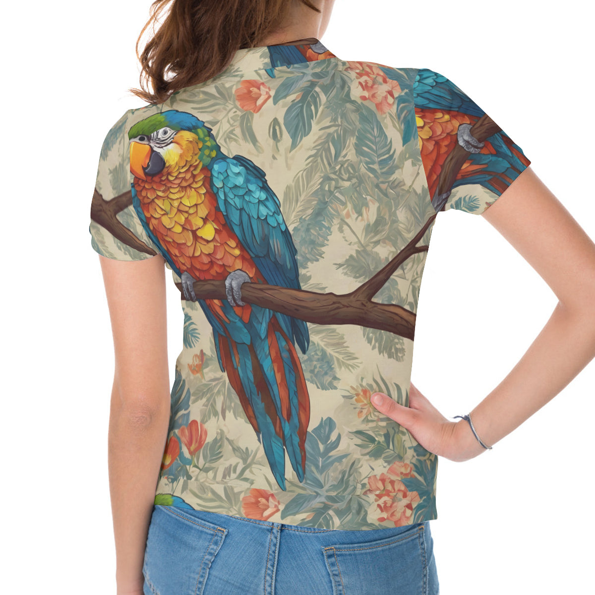 Parrot Design Women's Short-Sleeved Polo Shirt