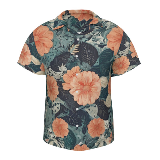 Floral Red Print Hawaiian men's Shirt（No chest pocket) | Polyester