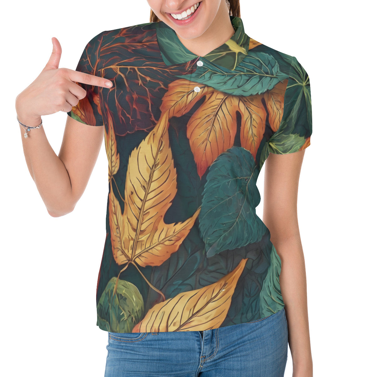 Floral Beauty Women's Short-Sleeved Polo Shirt｜Polyester