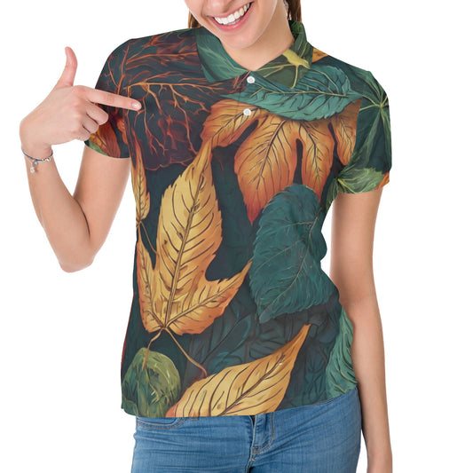 Floral Beauty Women's Short-Sleeved Polo Shirt｜Polyester