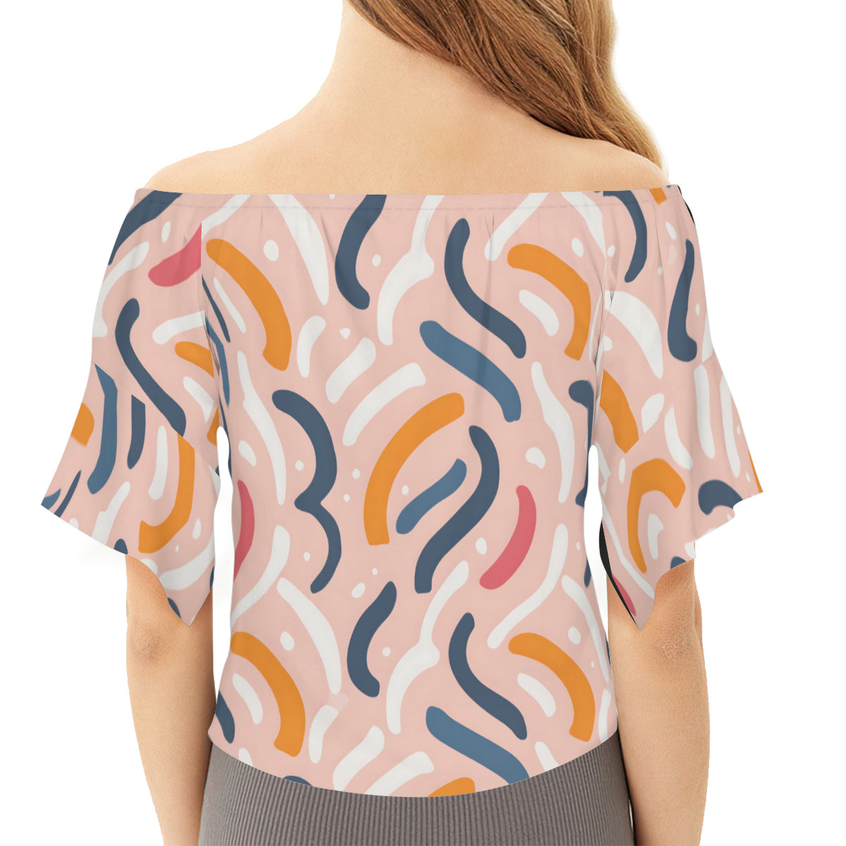 Abstract Design Women's One-shoulder Tie Short Sleeves T-shirt