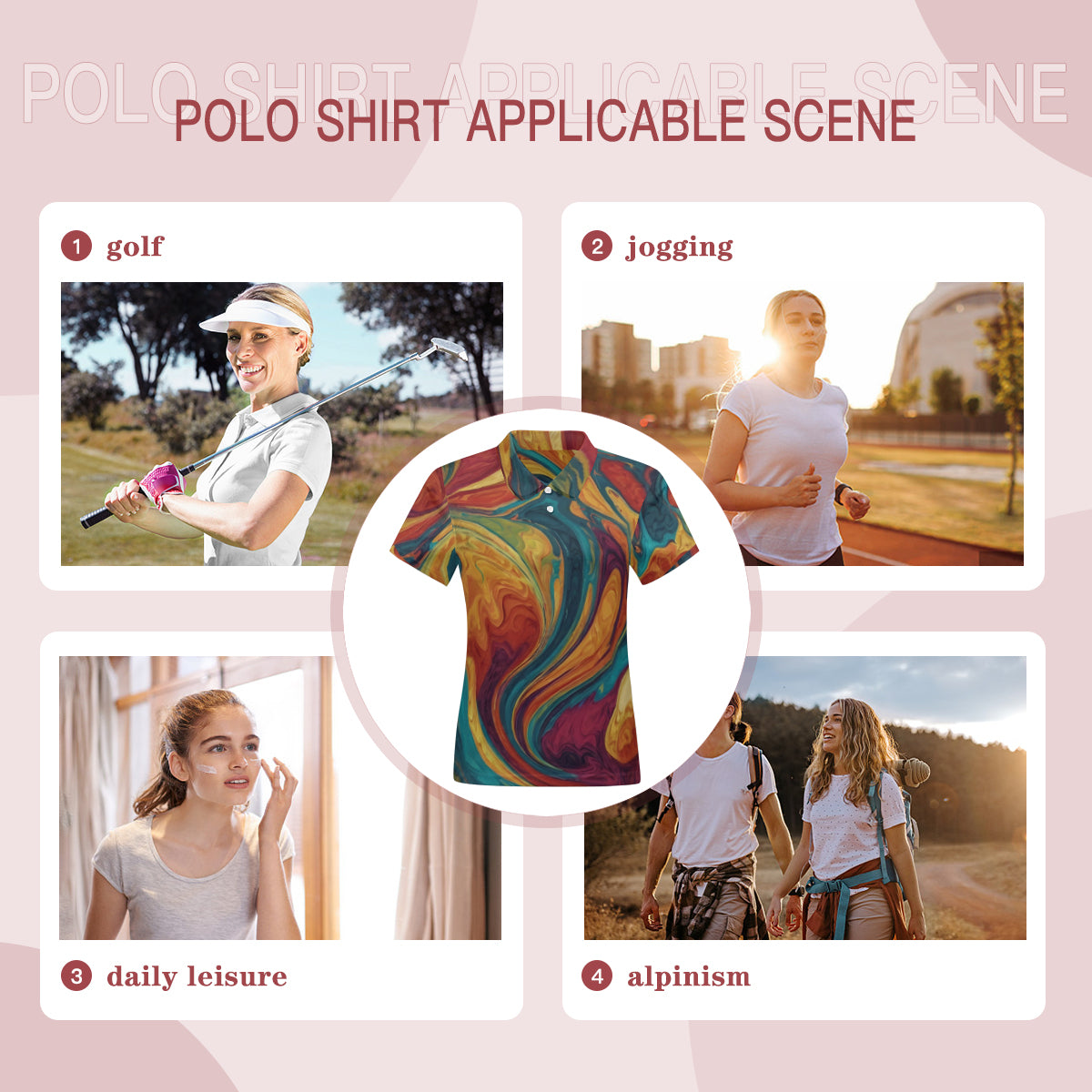 Colorful Design All-Over Print Women's Short-Sleeved Polo Shirt｜Polyester