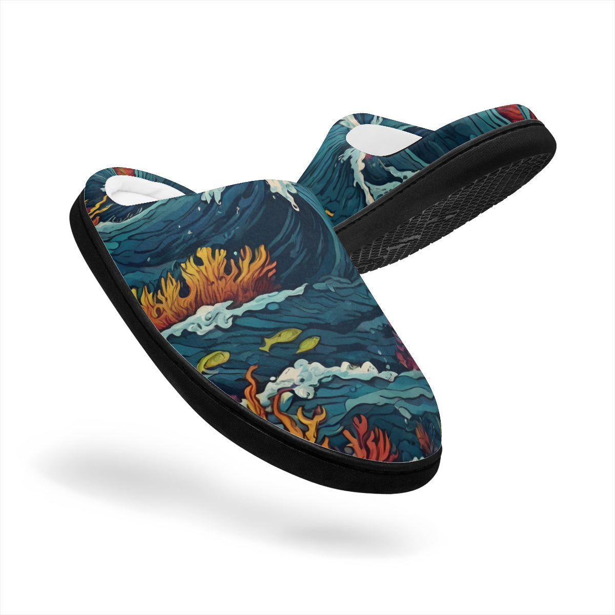 Ocean Waves Personalized Warm Cotton Slippers | Flannel