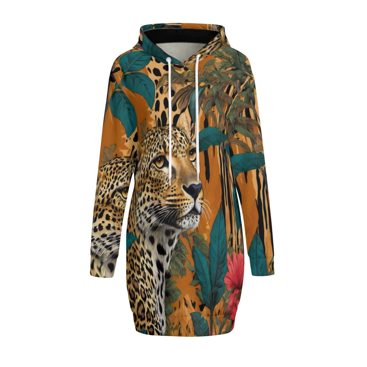 Warrior Leopard Women Long Sleeve Casual Hoodie Sweatshirt Dress