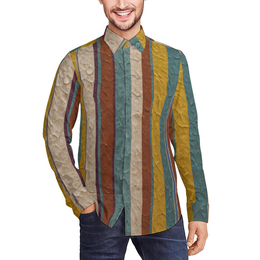 Strip Design Men's Classic Long-Sleeved Shirt | Polyester