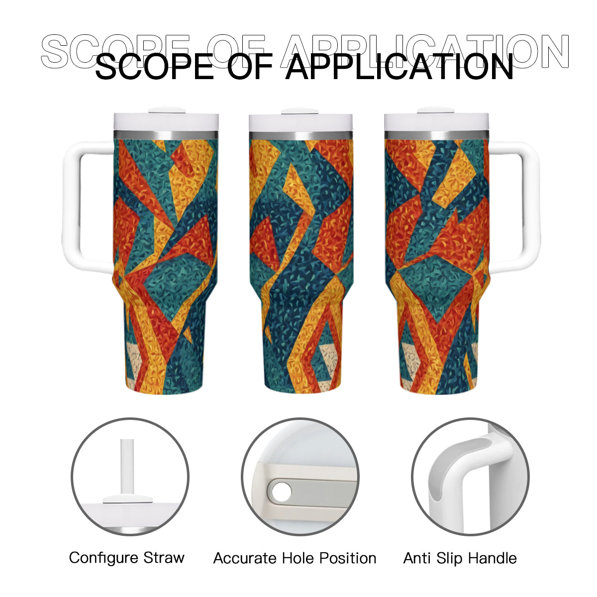 Abstract Pattern Large Capacity Tumbler with Handle(1100ml/40oz) | Stainless Steel 304