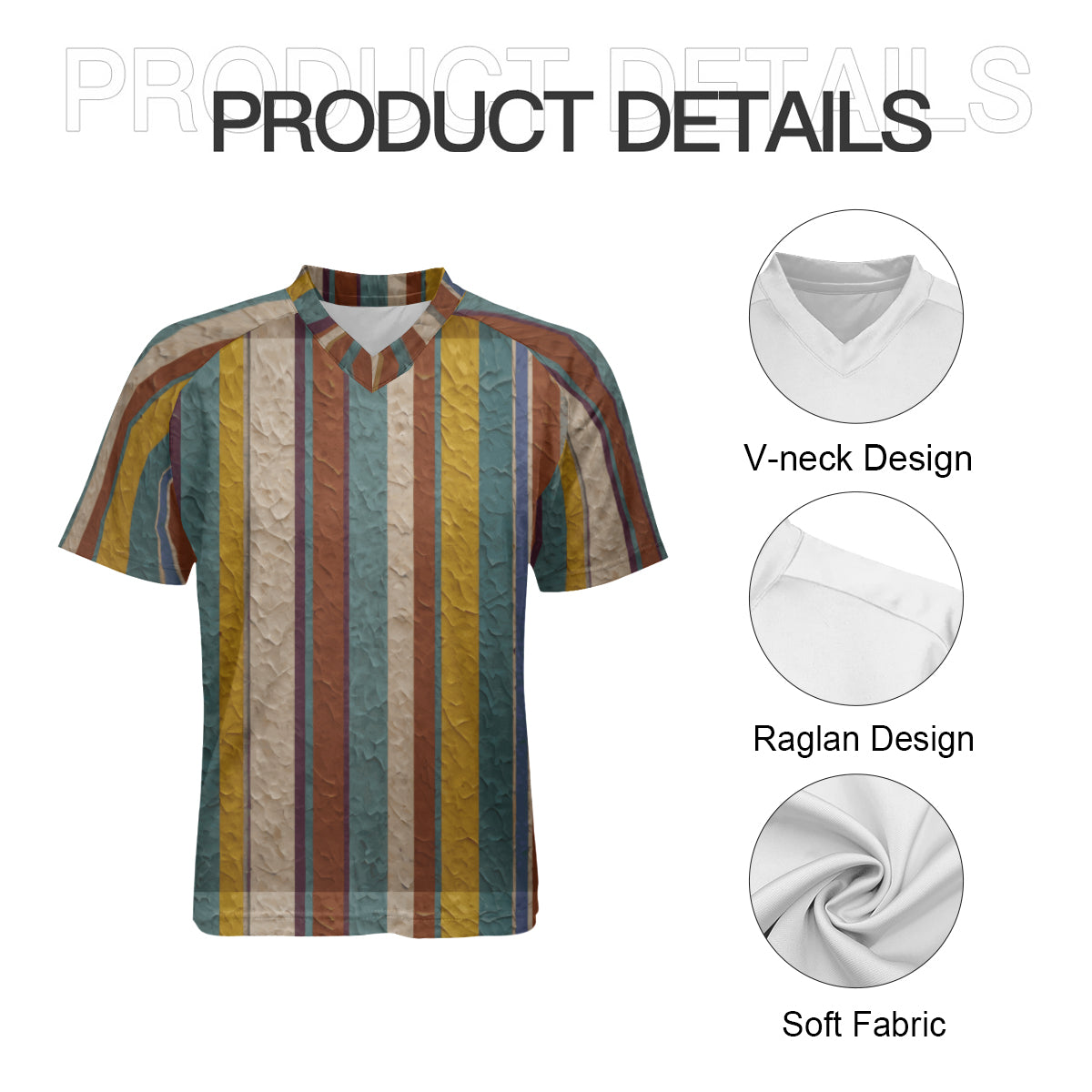 Strip Design Men's V-Neck T-Shirt Men's Jersey | Polyester