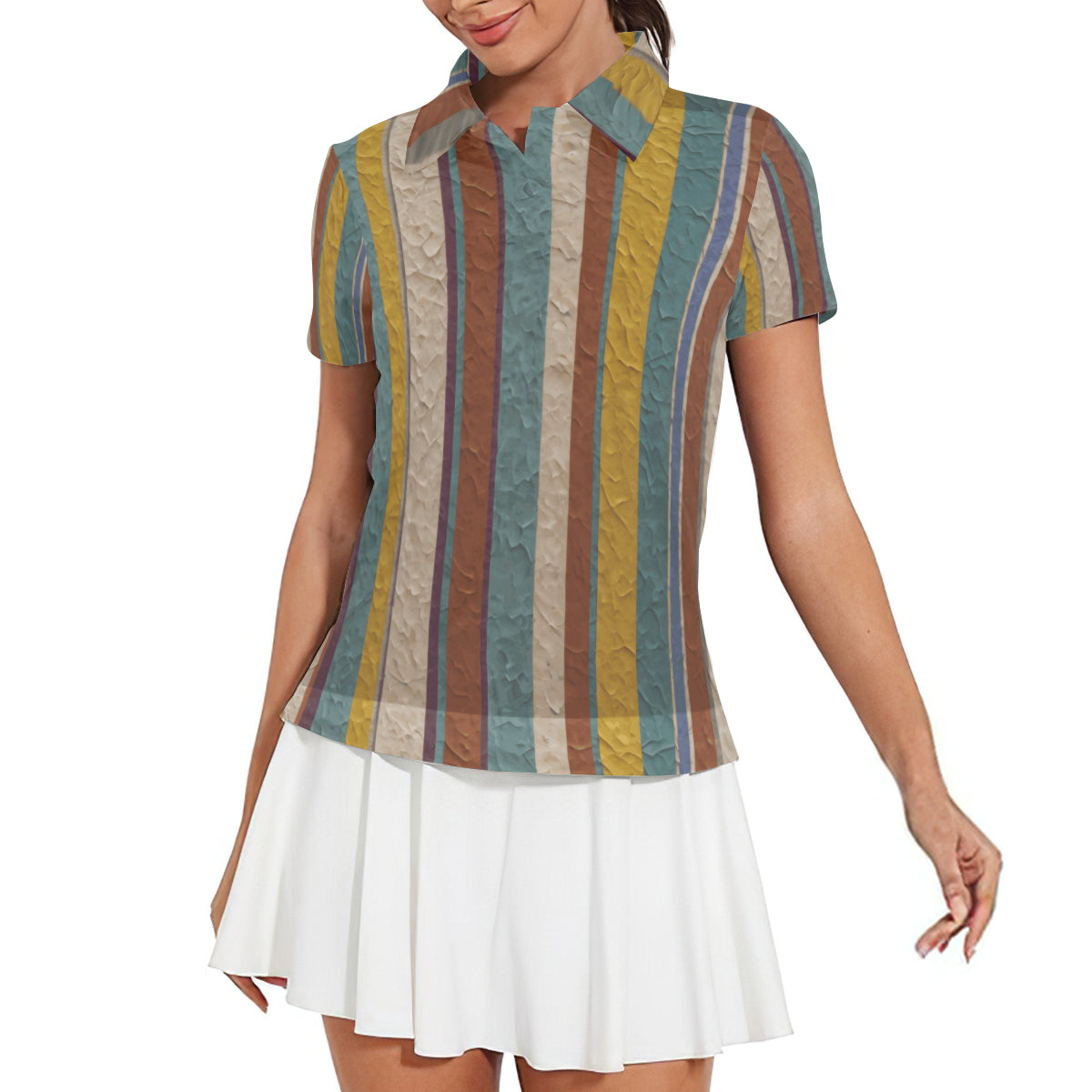 Strip Design Women's Short-Sleeved Polo Shirt